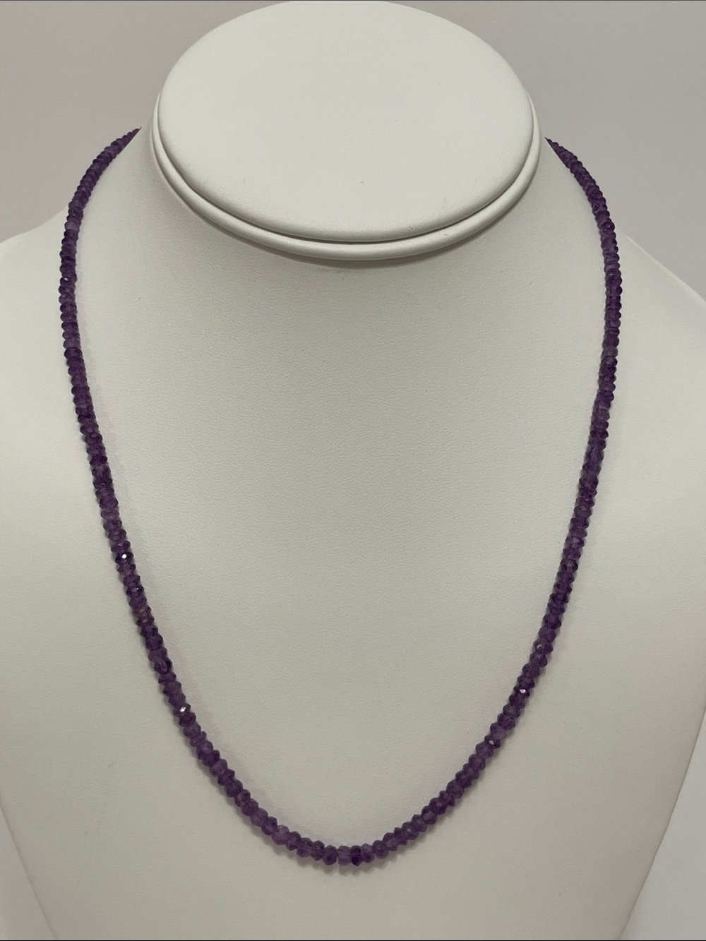20” Single Strand Purple Amethyst Rondelle Bead Necklace With 14K Gold Clasp